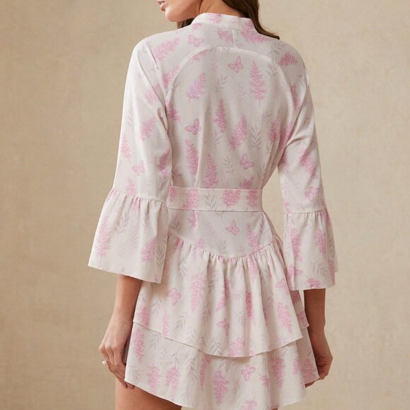 Pink Boho Women's Elegant Floral Dress with Round Neck - Picture 6 of 7